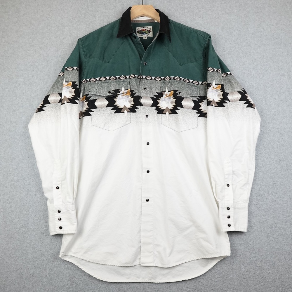 Vintage Cumberland Western Shirt Mens Medium Pearl Snap Eagle Southwestern Aztec